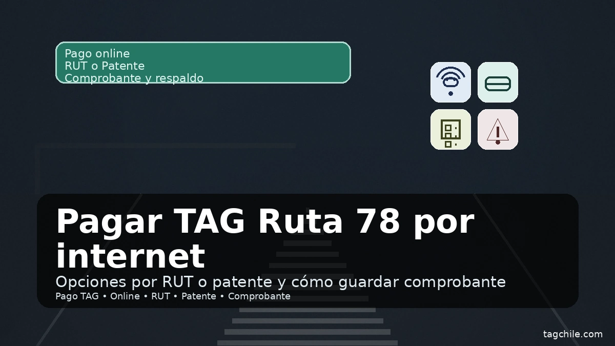 Cómo pagar TAG en Ruta 78 online por RUT o patente, ilustración de autopista con icono de pago