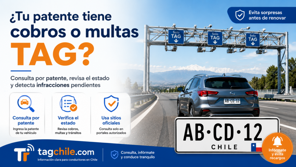 Consulta de cobros o multas TAG por patente en Chile con pórtico electrónico y revisión del estado del vehículo