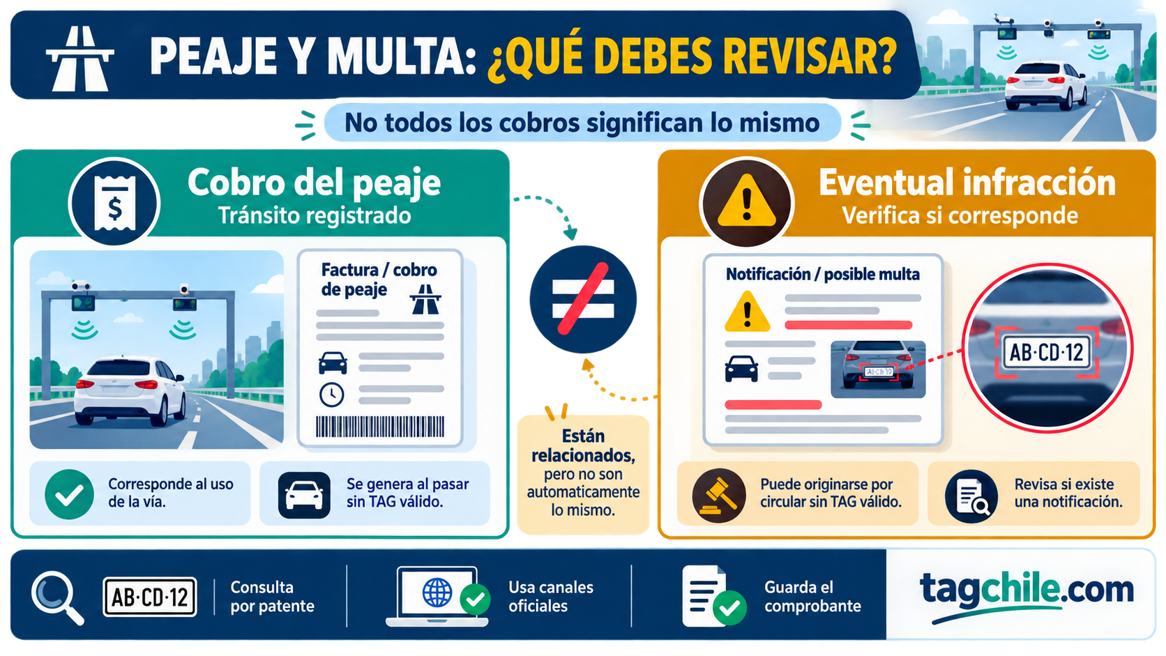 Diferencia entre cobro de peaje e infracción de tránsito