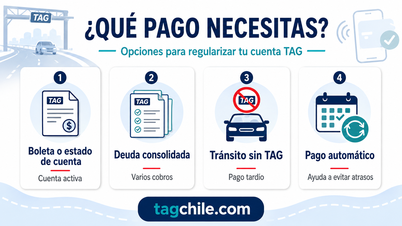 Tipos de pagos y opciones para regularizar una cuenta TAG
