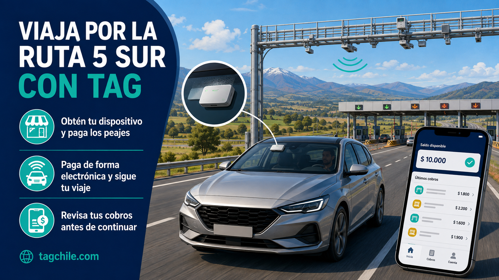 Viaje por la Ruta 5 Sur con TAG y revisión de cobros electrónicos en Chillán