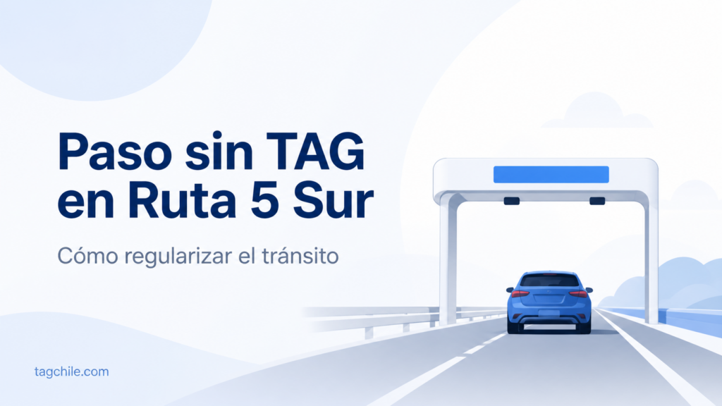 Ruta 5 Sur con paso sin TAG, pórtico de cobro y carretera para regularización