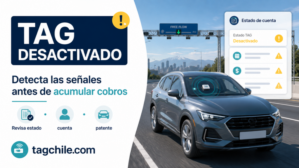 TAG desactivado con alertas de cuenta, patente y cobros pendientes