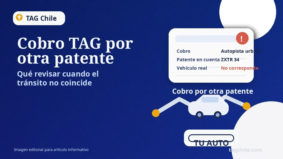 Ilustración de cobro TAG por otra patente con tránsito no coincidente y revisión del vehículo real