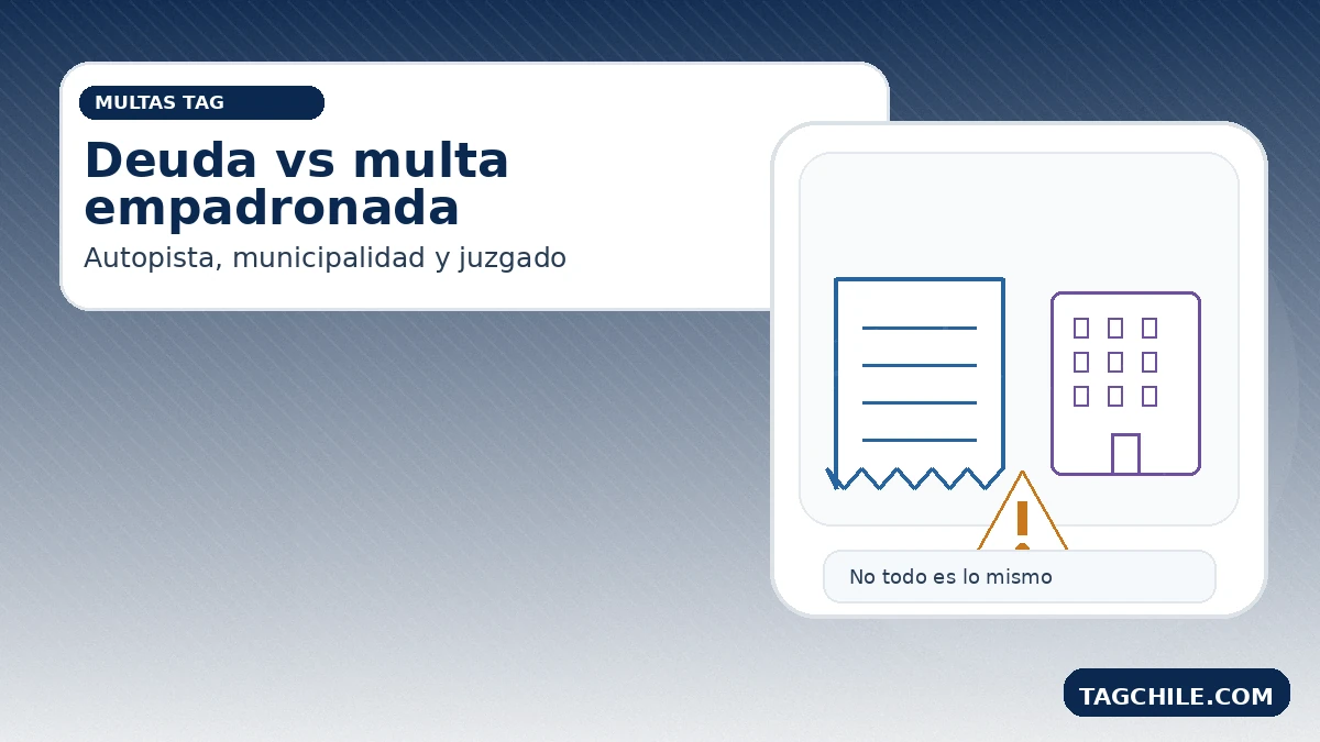 Deuda de autopista vs multa empadronada TAG: diferencias entre cobro comercial, municipalidad y juzgado en Chile.
