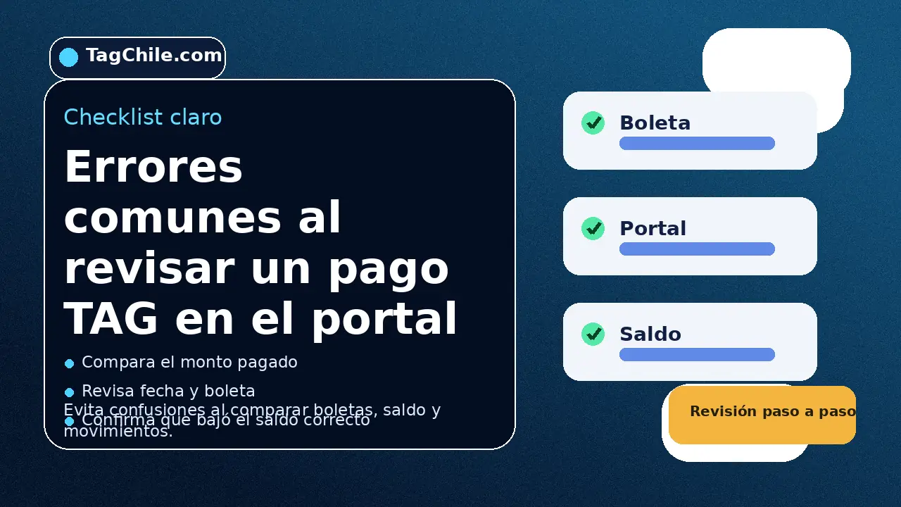 Imagen SEO de TagChile.com sobre errores comunes al revisar un pago TAG en el portal.