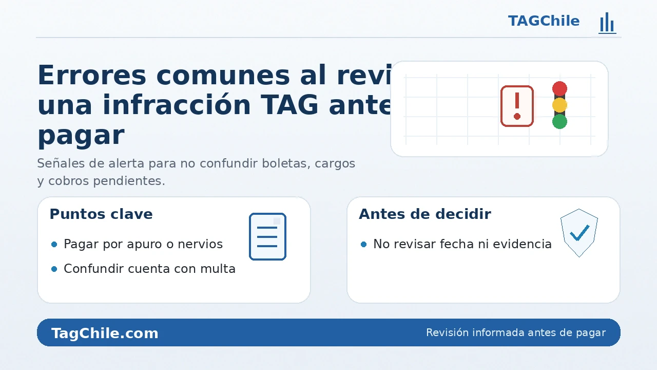Imagen SEO de TagChile.com sobre errores comunes al revisar una infracción TAG antes de pagar.
