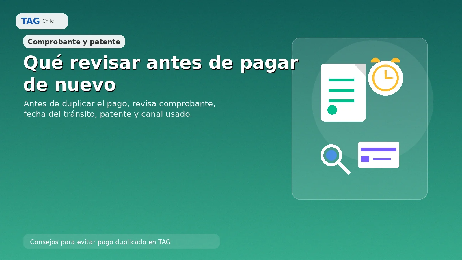 Evitar pago duplicado del TAG después de pagar, comprobante, patente y revisión del estado de la deuda.