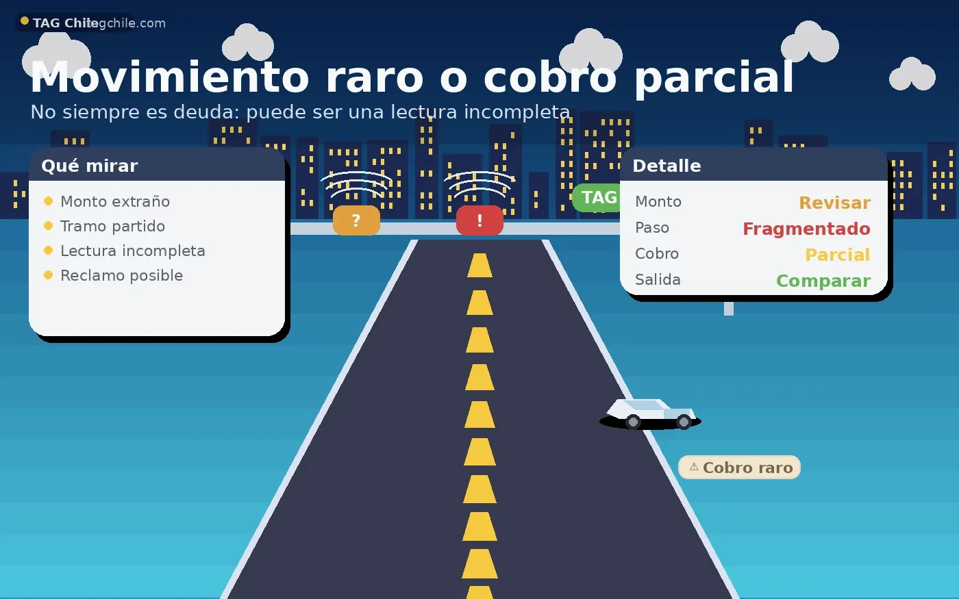 Movimiento raro o cobro parcial en TAG con lectura incompleta del paso en autopista