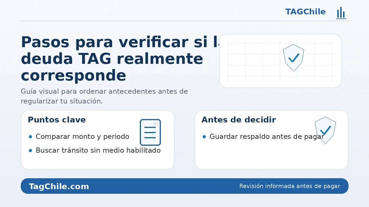 Imagen SEO de TagChile.com sobre pasos para verificar si la deuda TAG realmente corresponde.
