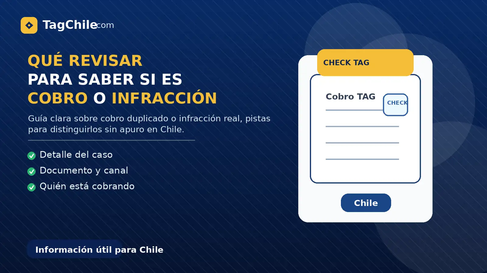 Imagen SEO de TagChile.com sobre qué revisar para saber si es cobro duplicado o infracción relacionada con el TAG.