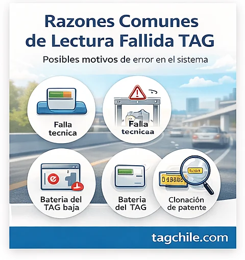 Razones comunes de lectura fallida TAG por error del pórtico o del dispositivo