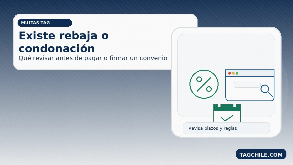 Rebaja o condonación de multas TAG: qué revisar, plazos vigentes y pasos antes de pagar o firmar un convenio