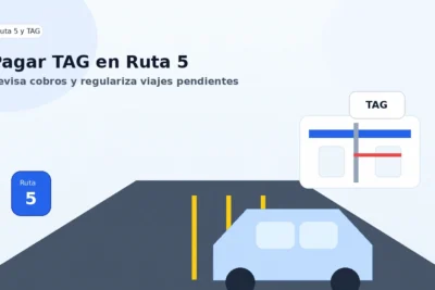 Pago de TAG en Ruta 5 con caseta, vehículo y señal vial de la Ruta 5