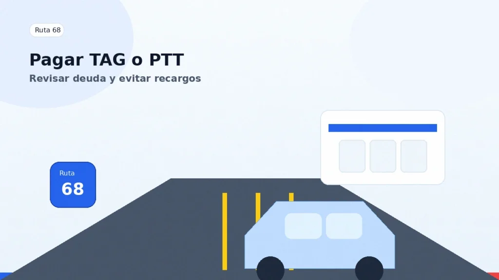 Ruta 68 con pago de TAG o PTT, pórtico de cobro y carretera principal