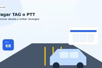 Ruta 68 con pago de TAG o PTT, pórtico de cobro y carretera principal