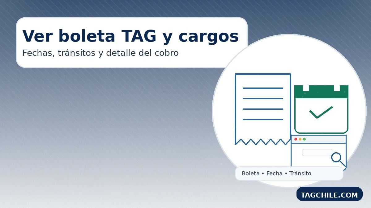 Ver boleta TAG y cargos por RUT con fechas, tránsitos y detalle del cobro para entender la cuenta antes de pagar.
